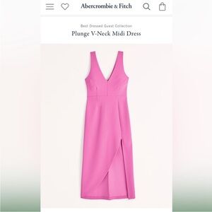 A&F Plunge V Neck Midi Dress with High Slit. Hot Pink/Fuchsia. Size Small